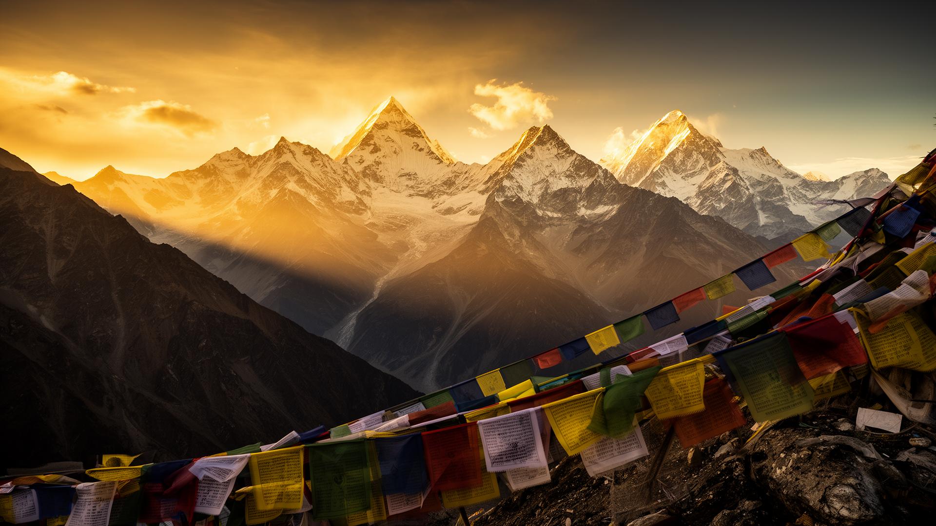 Himalayan mountains at golden hour